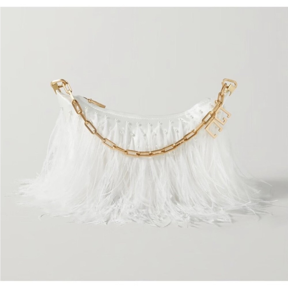 Cult Gaia Ivory Feather Bag with Gold Chain